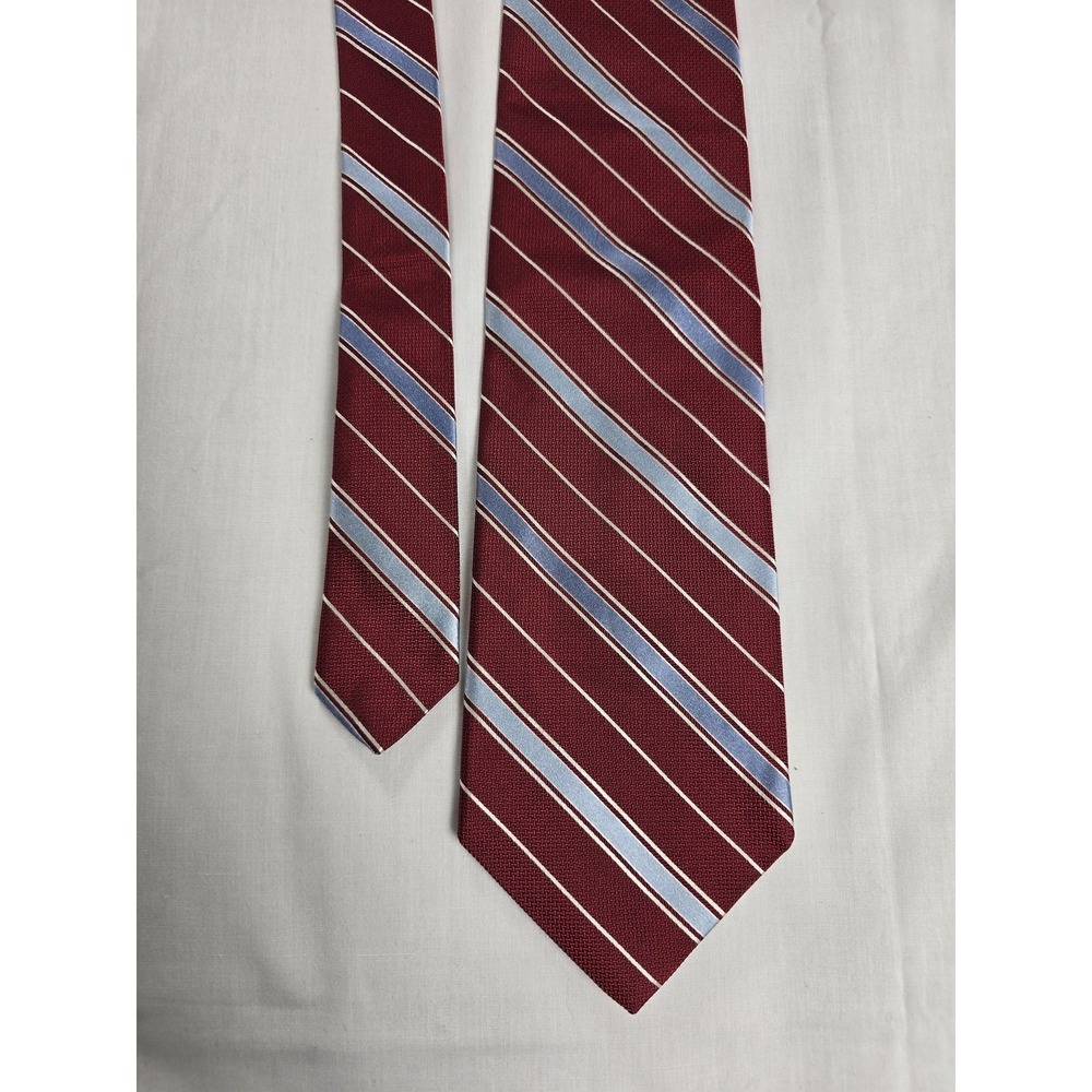 Brooks Brothers Tie Mens Burgundy Red Blue Striped Repp Necktie Classic Makers - Picture 2 of 5